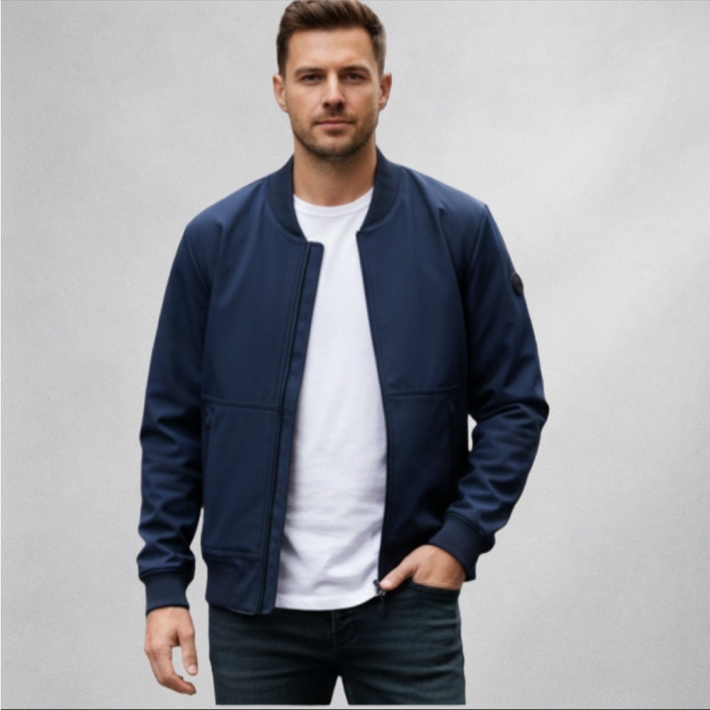 William Rast Softshell Bomber Men’s Jacket L Navy Blue Zip lining Outdoor